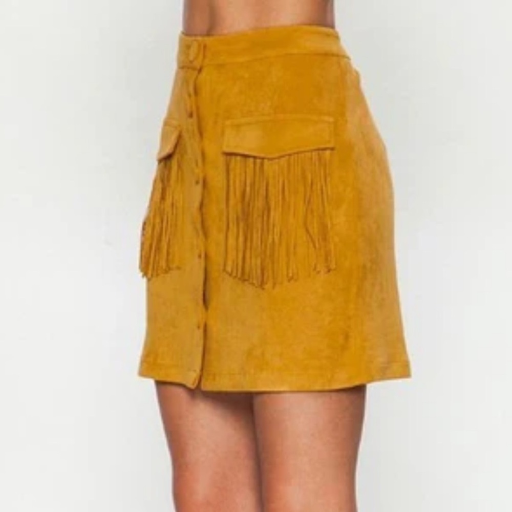 Flying Tomato Faux Suede Mustard Mini Skirt - Picture 4 of 7